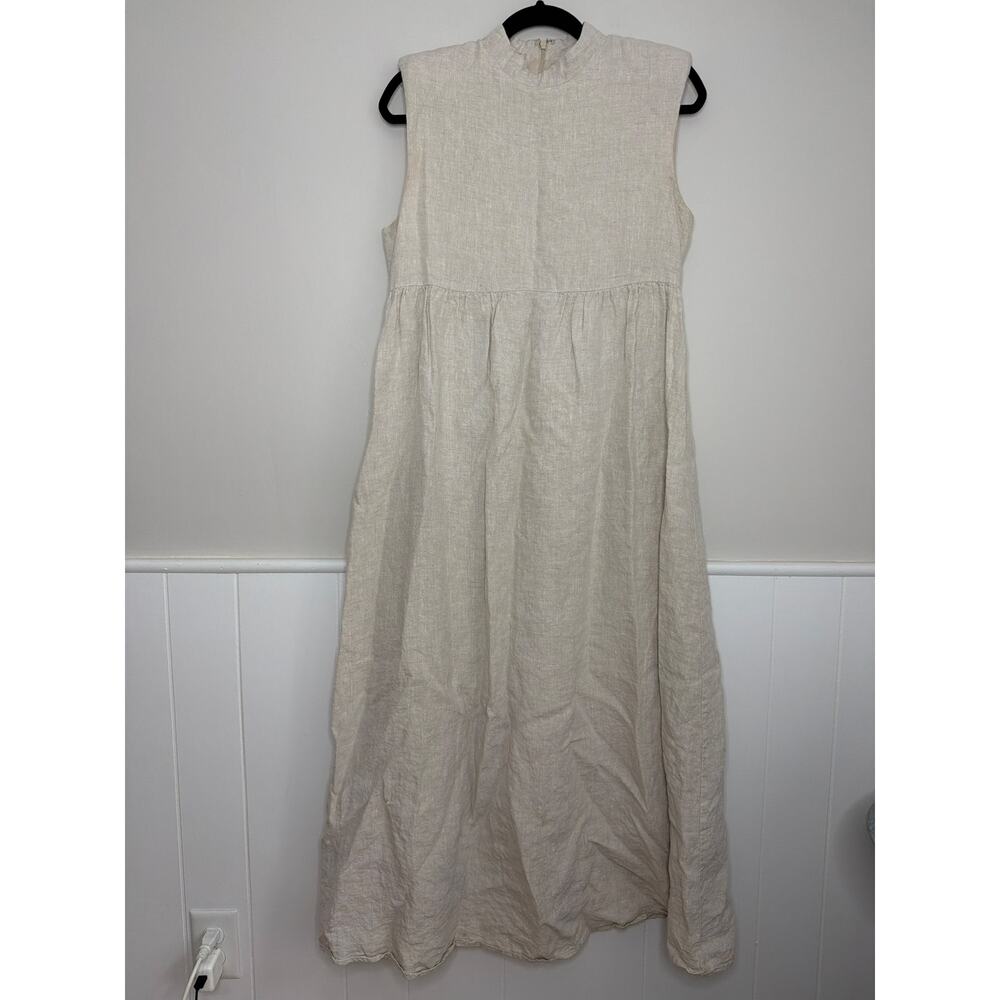 Dissh‎ High Neck Linen Maxi Dress in Beige Size 6